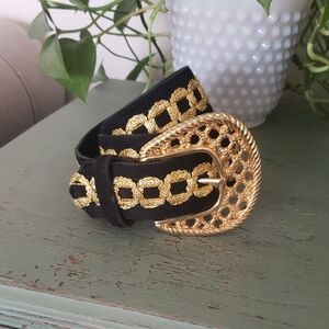 Vintage 90s Suede Leather Gold Belt